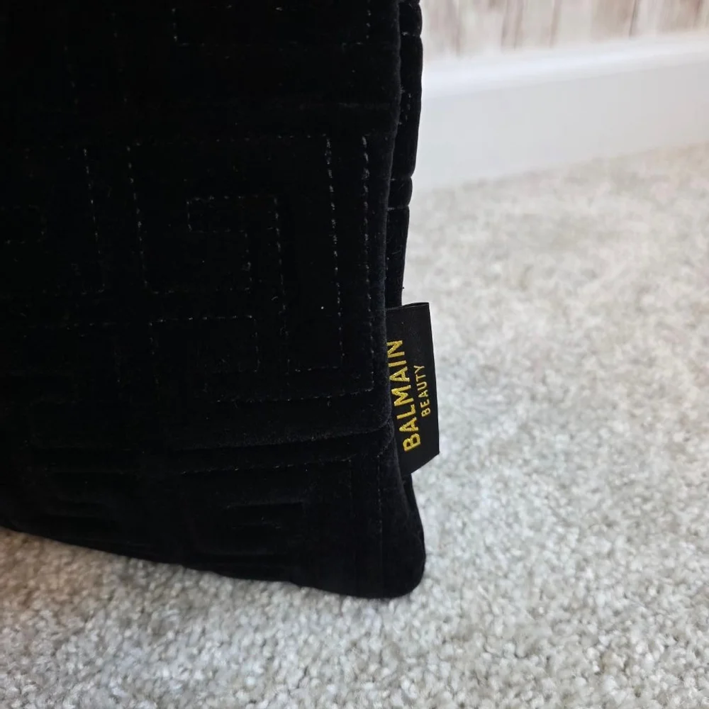Balmain Large Black Velvet Quilted Tote Bag Gold Logo